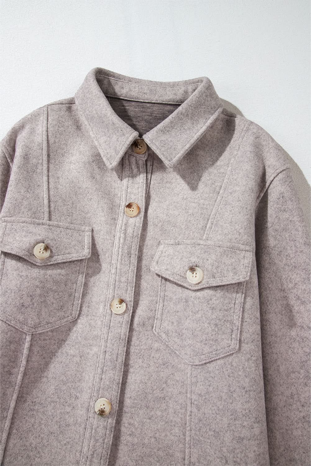 Light grey buttoned shacket with pockets - Love Salve